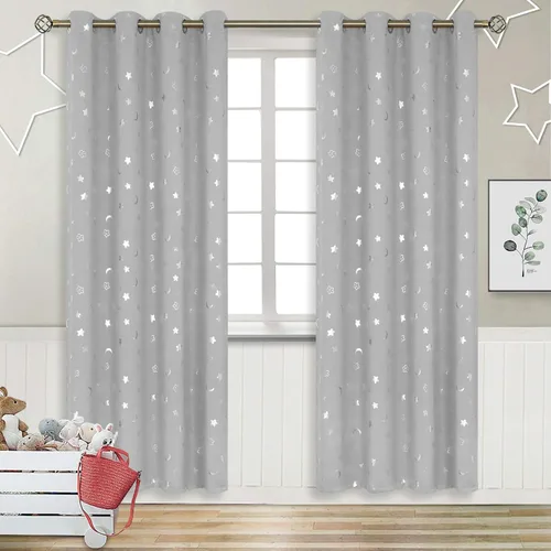 Miniatura 113 de BGment Cortinas opacas para dormitorio infantil, con aislamiento térmico, con ojales, estampado de estrellas plateadas, cortinas para oscurecer
