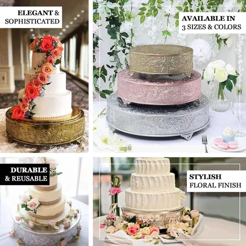 Miniatura 4 de Efavormart 18" Soporte de pastel redondo de metal en relieve dorado, elevador de exhibición de mesa de postres para boda