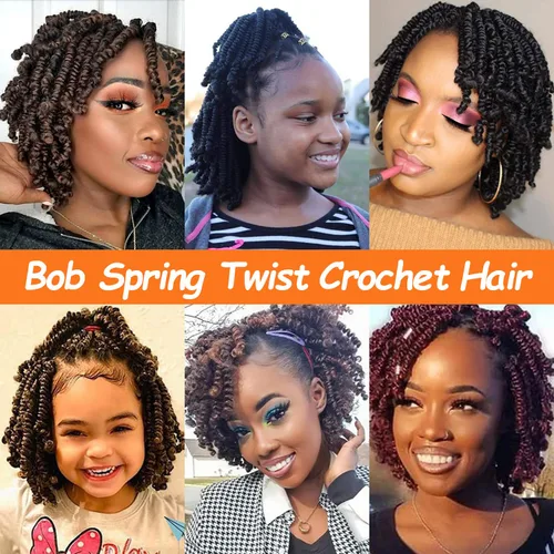 Miniatura 6 de 8 paquetes de cabello corto Bob Spring Twist de ganchillo para niños de 6 pulgadas, cabello de ganchillo pretrenzado estilo Passion Twist para T27#