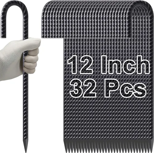 Miniatura 11 de VVOKGO Estacas de Varilla Corrugada de 16 Pulgadas con Gancho en J de Servicio Pesado para Cerca de Eslabones de Cadena, 16 Piezas de Picos Largos