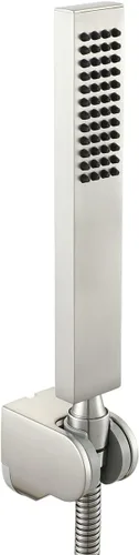Asyas Cabezal de ducha de mano de níquel cepillado de latón macizo con conector de pared ajustable, soporte de ducha y manguera, cuadrado de alta