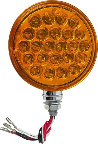 Miniatura 3 de All Star Truck Parts 2 piezas Ámbar/Rojo 48 LED Redonda de doble cara Montaje en perno cromado Pedestal defensa luz trasera de giro y stop