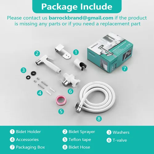 Miniatura 9 de BARROCK Pulverizador de bidé de mano para inodoro, kit de pulverización de pañales de tela para bebé hecho de metal de acero inoxidable, conjunto