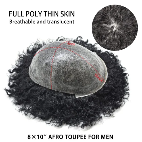 Miniatura 3 de Sistema de cabello para hombres negros, rizado tipo tupé de inyección de poliuretano para hombres de 0.472 in Afro Wave Afro American Mens Toupee 1#