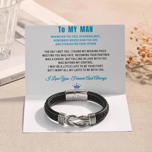 Miniatura 3 de Coolvy Pulsera con texto en inglés "To My Man Straighten Your Crown" para marido, novio, pulseras de cuero trenzado para hombre, San Valentín