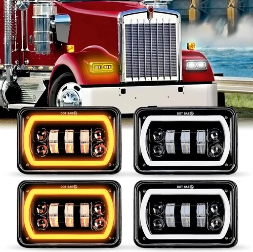 Faros delanteros LED de 4x6 pulgadas homologados por DOT H4651 H4652 H4656 Reemplazo Compatible con Peterbilt 379, Kenworth, Freightinger, Probe,
