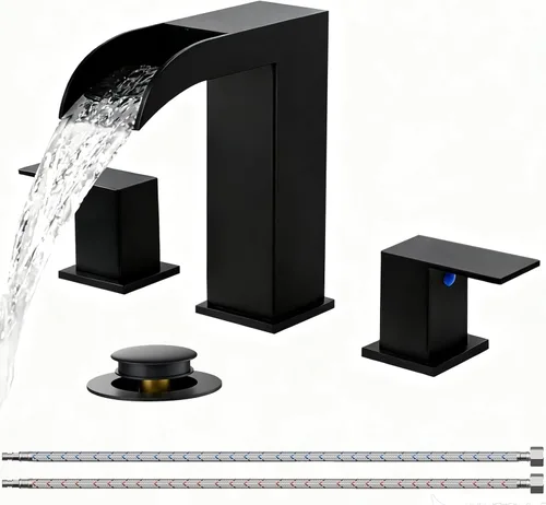 Miniatura 10 de VCCUCINE - Grifo de baño negro de 3 agujeros, grifo de lavabo de baño de 8 pulgadas, grifo de baño negro mate de 2 asas, moderno grifo de tocador