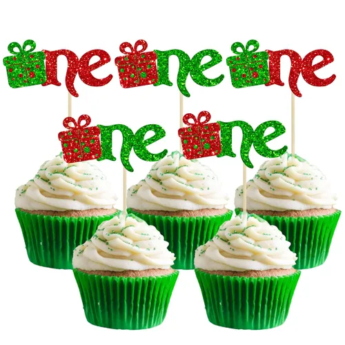 Miniatura 29 de Gyufise 24 piezas Adornos para cupcakes de jengibre de Navidad con purpurina, adornos para cupcakes de jengibre para revelar el género, púas