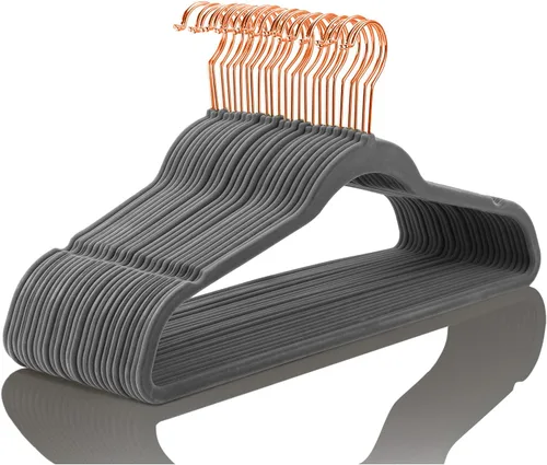 Miniatura 28 de MIZGI Perchas de Terciopelo Premium (Paquete de 50) Resistentes - Perchas de Fieltro Antideslizantes - Percha de Traje de Terciopelo Negro - Ganchos