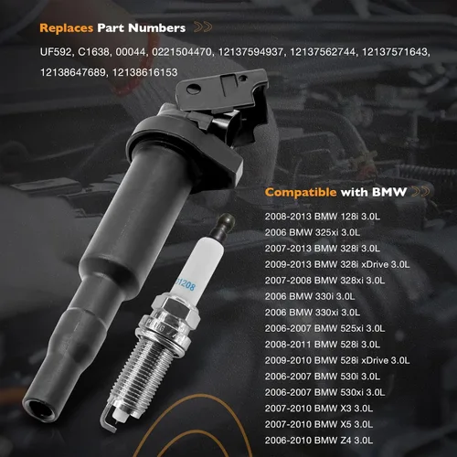 Miniatura 2 de HQPASFY Paquetes de Bobina de Encendido y Bujías (Set de 6) Compatibles con 2006-2013 BMW 328i/530i/X3/X5/128i/325xi/330i/330xi/525xi/528i/530xi