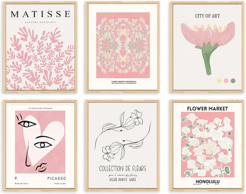 QIAOMICS Impresiones de arte de pared de flores rosas del mercado, decoración de pared de Matisse linda y estética, pósteres de pared de exhibición