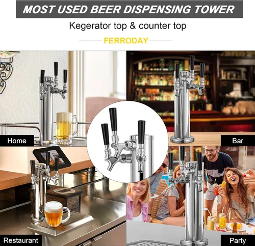 Miniatura 7 de FERRODAY Dispensador de torre de cerveza de 3 grifos, torre Kegerator de 3 pulgadas, torre de barril de cerveza de 3 pulgadas, kit de piezas