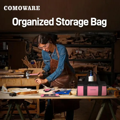 Miniatura 7 de COMOWARE Kit de herramientas para el hogar de 218 piezas, color rosa, juego de herramientas de mano básicas para el hogar con bolsa, kit