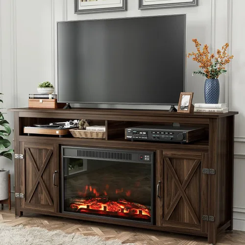 Miniatura 16 de YESHOMY - Soporte de TV para televisores de hasta 65 pulgadas, con puertas corredizas estilo granja y gabinetes de almacenamiento, mesa consola