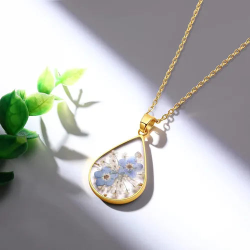 Miniatura 107 de Forget-Me-Not and Queen Anne's Lace Pressed Wildflower Necklace Birth Month Real Flower Necklace Gold/Silver Pressed Flower Jewelry