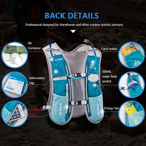 Miniatura 3 de AONIJIE Hydration Vest Pack Backpack 5L 5.5L Marathoner Running Vest Race Hydration for Women and Men Trail Run Hiking Jogging Vejiga verde menta