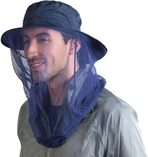 Miniatura 6 de Sombrero de pesca Sombrero de protección solar Red de cabeza de mosquito para exteriores Sombrero de cubo con malla de red oculta azul (Airy Blue)