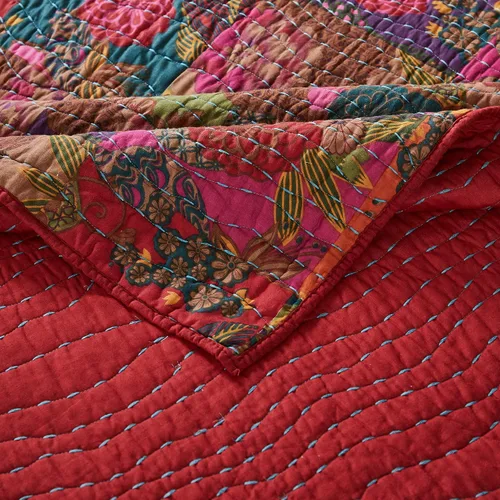 Miniatura 3 de Greenland Home Jewel Manta de Tiro 100% Algodón con Acolchado Estilo Kantha, Multicolor