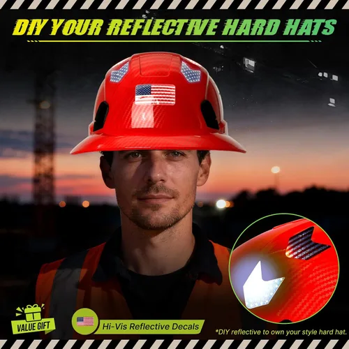 Miniatura 5 de Casco duro de ala completa con patrón de fibra de carbono con visera, casco de seguridad de construcción aprobado por la OSHA para hombres y Fibra
