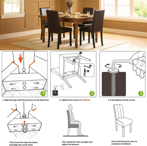 Miniatura 7 de SUPER DEAL Silla de comedor Parson acolchada de cuero sintético de madera, impermeable y resistente al aceite, sillas elásticas para cocina