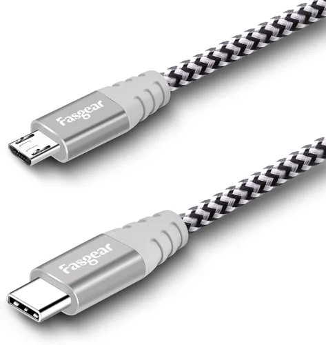 Fasgear Cable USB C a Micro USB de 6 pies de nailon trenzado tipo C a micro USB, compatible con Galaxy S7/S6, HTC One/10 y más (gris, 6 pies)