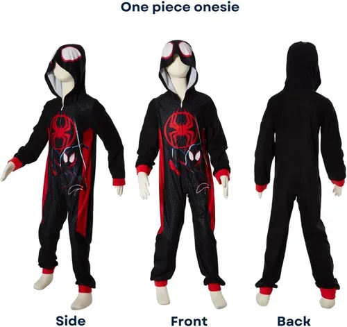 Miniatura 4 de Marvel Pijama de Spiderman para niños, disfraz de Spiderman con capucha de Miles Morales o para dormir con cremallera frontal, tallas 4-10