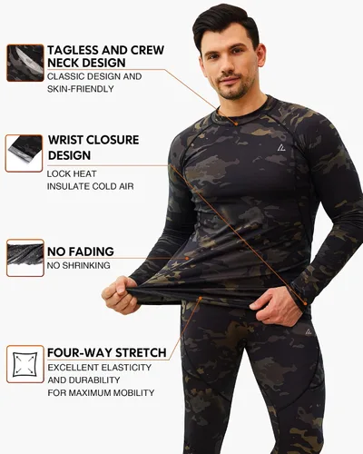 Miniatura 2 de CL convallaria Ropa interior térmica para hombre, ropa interior larga con forro polar, capa base para clima frío, XS-4XL