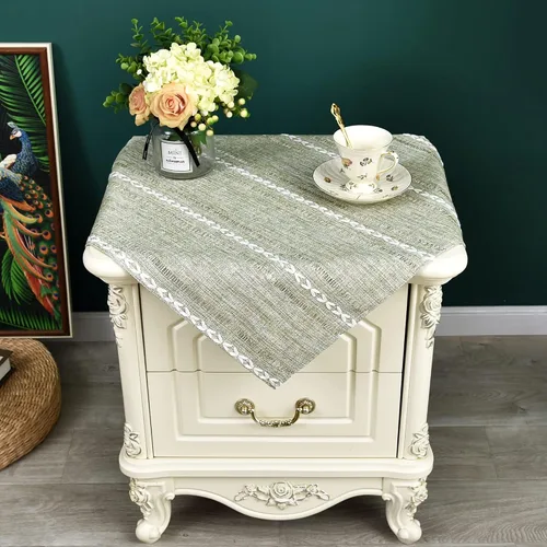 Miniatura 34 de NEWISHER Mantel cuadrado pequeño bordado rústico de 20 x 20 pulgadas, mantel de tela jacquard a rayas lavable para mesa de comedor para mesita