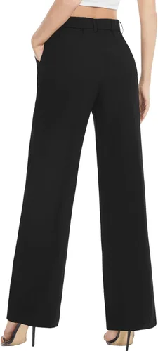 Miniatura 2 de Tapata Pantalones de pierna ancha para mujer, pantalones de vestir de cintura alta, casuales, elásticos, bolsillos para el trabajo y negocios