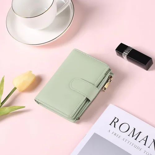 Miniatura 7 de GAEKEAO Cartera pequeña de cuero vegano con bloqueo RFID plegable para mujer, tarjetero compacto con bolsillo con cremallera y ventana