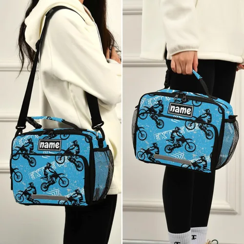 Miniatura 5 de Bolsa de almuerzo azul personalizada para vehículos deportivos de motocross, para niños, niñas, niños, bolsas de almuerzo personalizadas con tu
