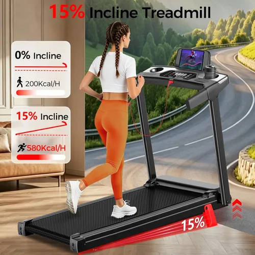 Miniatura 2 de Foldable Treadmill for Home, 3-in-1 Walking Pad with 13% Incline Handle Bar, 300LBS Capacity, 3.0HP Quiet Brushless, Small Treadmills for Small
