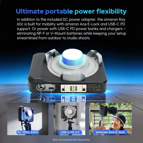Miniatura 5 de Aputure Amaran Ray 60C LED luz de video portátil, CCT 1,800K-20,000K luz de fotografía con bolsa portátil Softbox (60W)