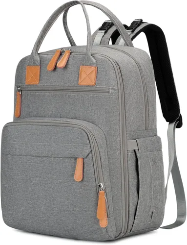 Miniatura 13 de LORADI Mochila grande de 18 bolsillos para pañales con bolsillos impermeables y hebilla para cochecito, bolso convertible para bebé (Negro, Grande)