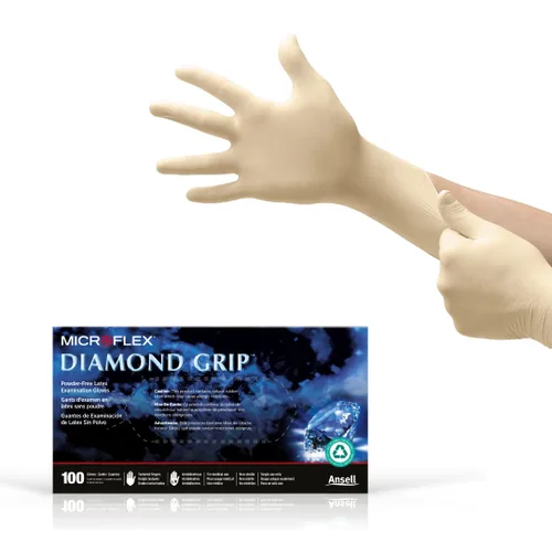 Ansell MICROFLEX Diamond Grip MF-300 - Guantes desechables de látex para automoción, sanidad, industrias de maquinaria, XS, naturales (caja de 100)