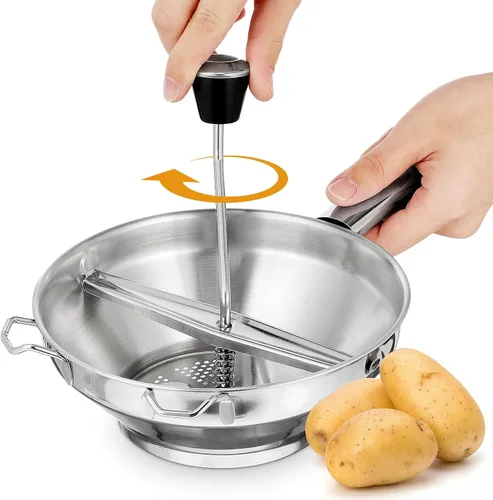 Miniatura 2 de Housoutil 1 prensa manual de patatas de acero inoxidable para puré de papas fáciles de puré de patatas dulces y más, no requiere electricidad
