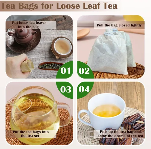 Miniatura 3 de Bolsas de té para té de hojas sueltas - Mini bolsas de té vacías, bolsa de filtro desechable, bolsa vacía con cordón biodegradable y compostable