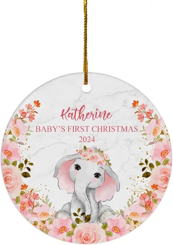 Miniatura 18 de FLOCHIL Adorno Personalizado de Primera Navidad del Bebé 2024 Niño, Adorno Colgante de Elefante de Porcelana Elefante 2