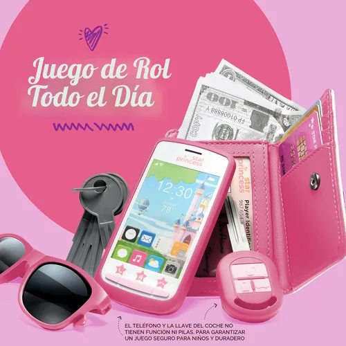 Miniatura 2 de Star Princess Juego de monedero de juego de simulación para niñas, bolso realista con accesorios: teléfono de juguete, cartera, tarjetas de crédito