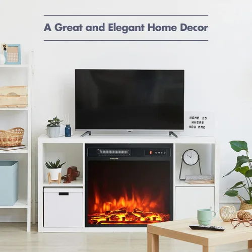 Miniatura 4 de Giantex - Chimenea eléctrica de 18" con inserto calefactor, chimenea eléctrica para empotrar/montar en pared con control remoto, 2 modos de calor