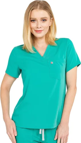 Mediclo Sal Essential - Camiseta médica para mujer, respetuosa con el medio ambiente, sostenible, con cuello en V, bolsillo en el pecho, ropa de