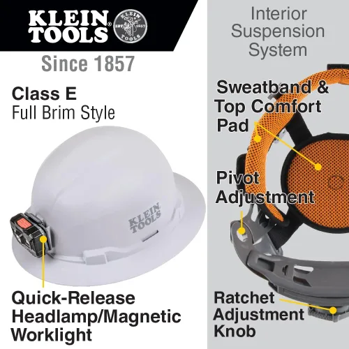 Miniatura 2 de Klein Tools 60406RL - Casco duro, linterna frontal recargable, sin ventilación, estilo de ala completa, acolchada, auto-absorbente, resistente al