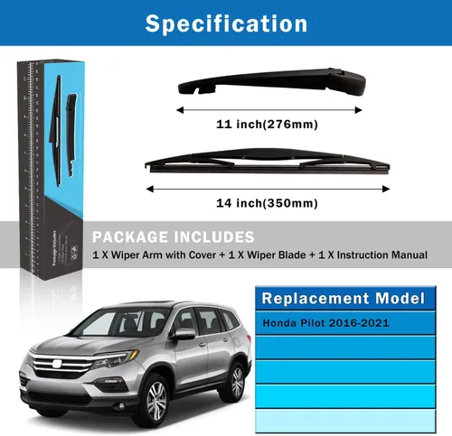 Miniatura 35 de WTI Juego de escobillas de limpiaparabrisas trasero Compatible con Honda CRV 2007-2011 CR-V SUV Kits de limpiaparabrisas traseros Montaje