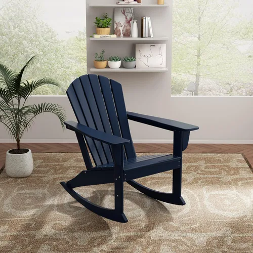 Miniatura 22 de WO Home Furniture Silla Mecedora de Patio al Aire Libre Tradicional HDPE Resistente a los Rayos UV (Negro)