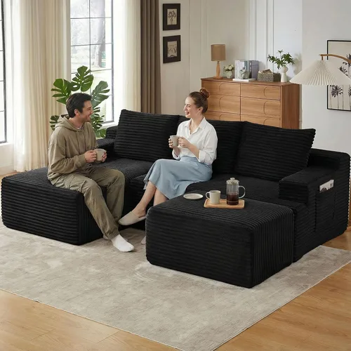 Miniatura 30 de Sofá seccional Cloud de 96 pulgadas, sofá deshuesado para sala de estar, sofá modular con asiento profundo, sofá de pana cómodo y esponjoso con Negro