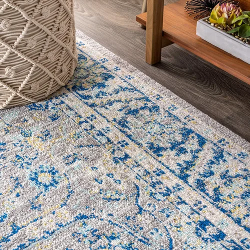 Miniatura 6 de JONATHAN Y Alfombra de pasillo moderna estilo bohemio, floral, gris/azul marino, 2 x 8 pulgadas, bohemio, vintage, fácil de limpiar para sala
