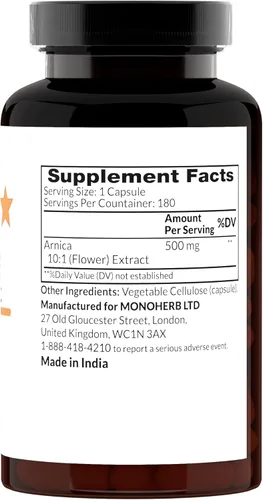 Miniatura 2 de MONOHERB Extracto de árnica 10:1 - 500 mg por cápsula - 180 cápsulas - 180 porciones.