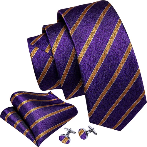 Miniatura 207 de Barry.Wang Juego de corbatas para hombre, corbata de seda a rayas, tejido a cuadros, gemelos formales, negocios, boda