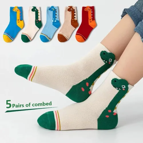 Miniatura 5 de YIPINU Calcetines de dinosaurio para niños y niñas de 1 a 3 años y 9 a 12 años, paquete de 5 calcetines de regalo para niños
