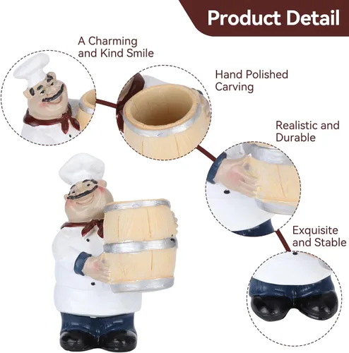 Miniatura 6 de Agatige Figuras de chef, soporte para palillos de dientes, dispensador de palillos de dientes de resina con estatua de chef italiano, decoraciones